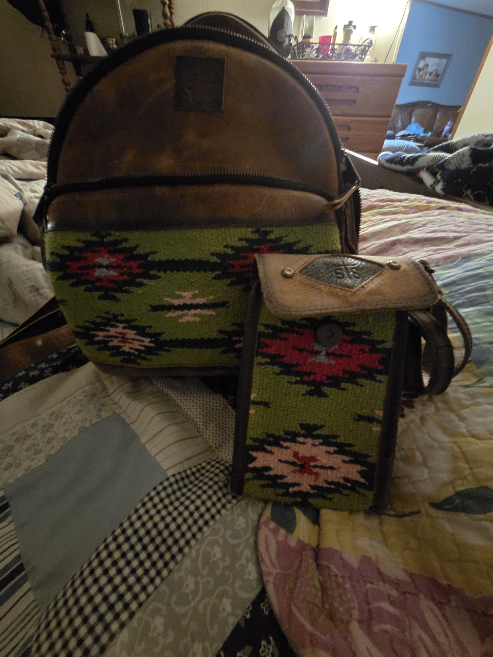 STS Ranchwear Olive Green Aztec Backpack & Crossbody Set